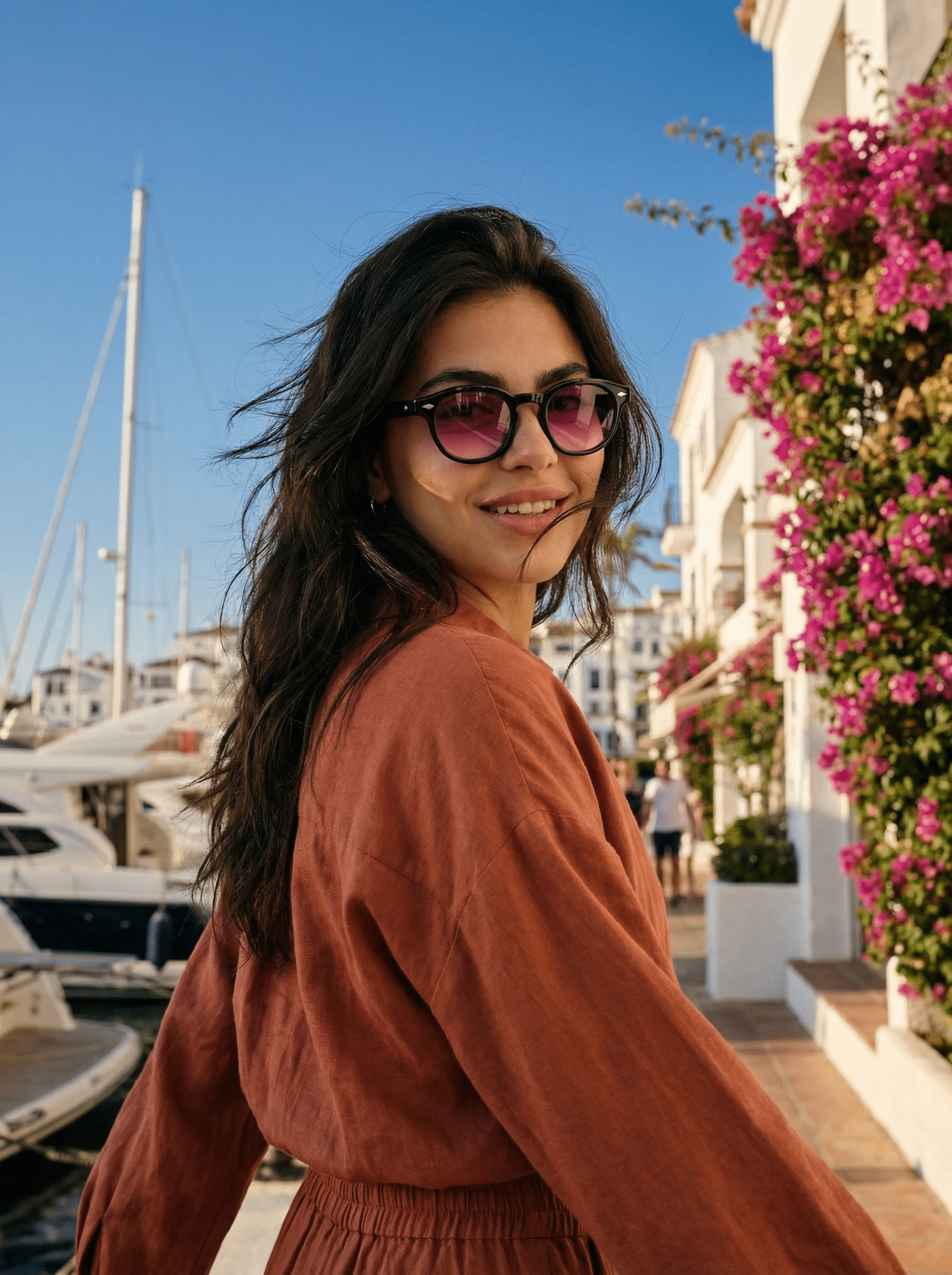 Femme portant les lunettes de soleil Marbella Product Travel style audacieux Marbella