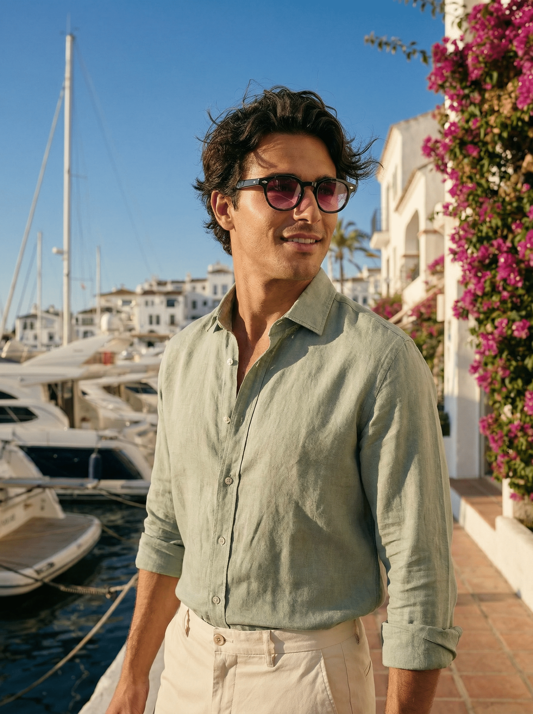 Homme portant les lunettes de soleil Marbella Product Travel style glamour Costa del Sol