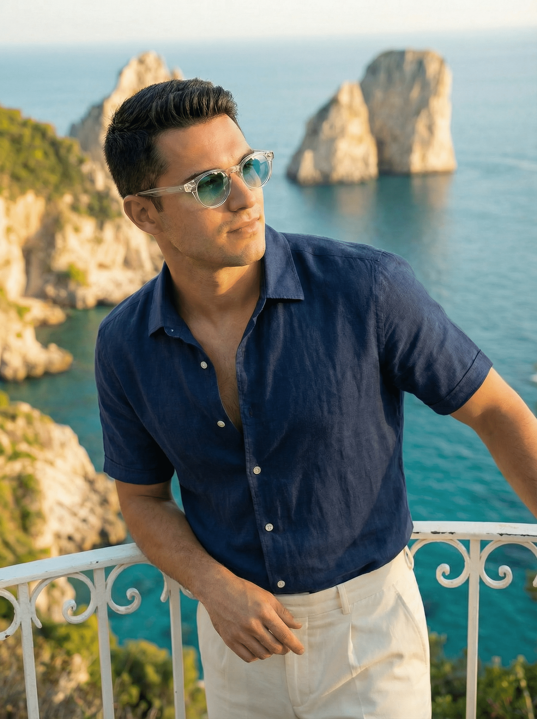 Homme portant les lunettes de soleil Capri Product Travel style méditerranéen île de Capri
